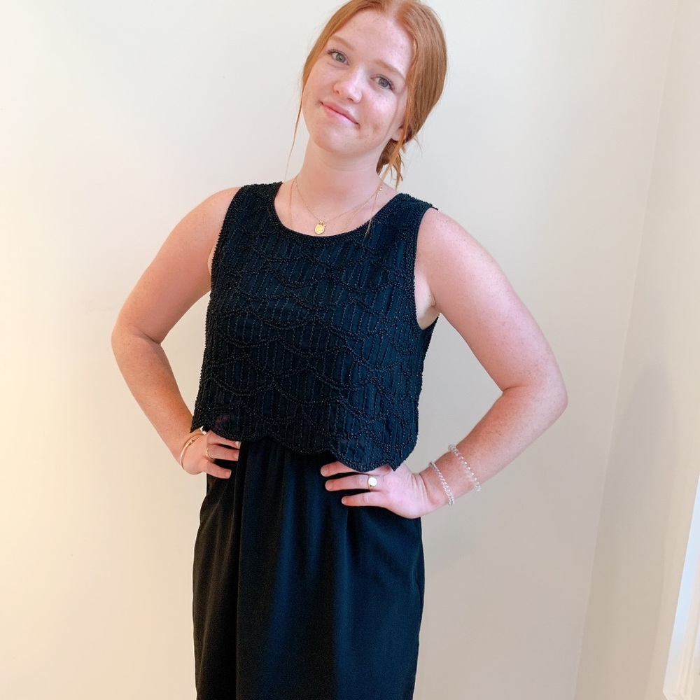 Black beaded cocktail dress